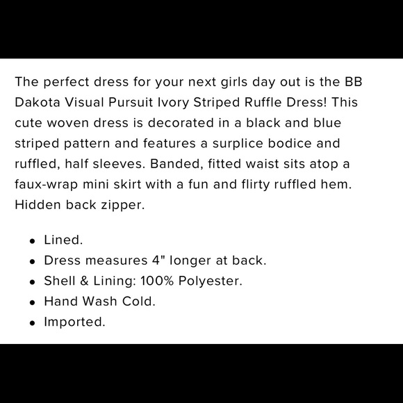 BB Dakota ivory striped ruffle dress - Picture 3 of 3